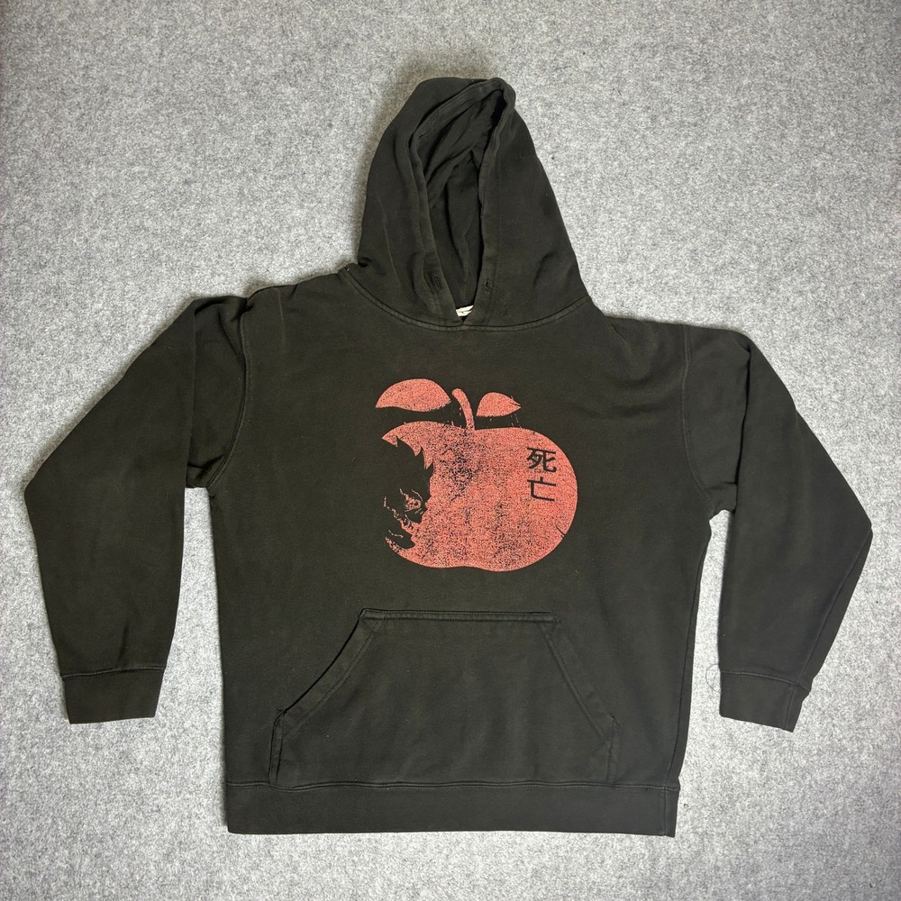 Death Note Ryuk Shinigami Apple Graphic Hoodie Mens Large Faded Black Anime